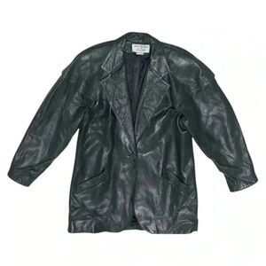 Vintage Rickie Freeman for Teri Jon Dark Gray Button Up Leather Jacket. Size 12